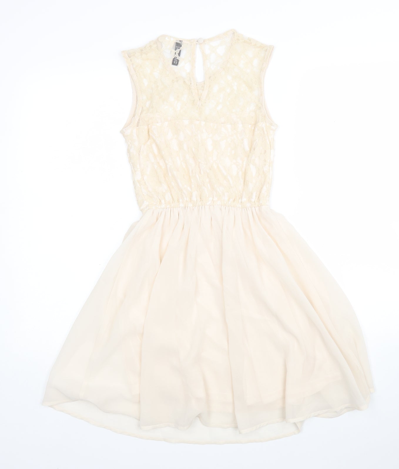 H&M Womens Beige Floral Polyester Fit & Flare  Size 6  Round Neck