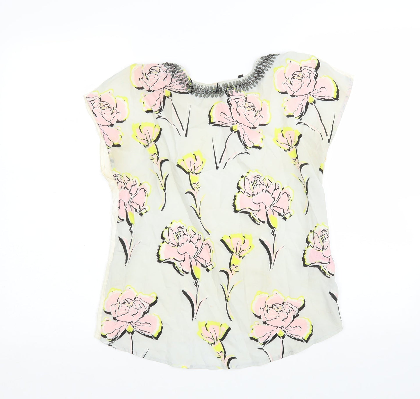Warehouse Womens Multicoloured Floral Viscose Basic Blouse Size 10 Round Neck