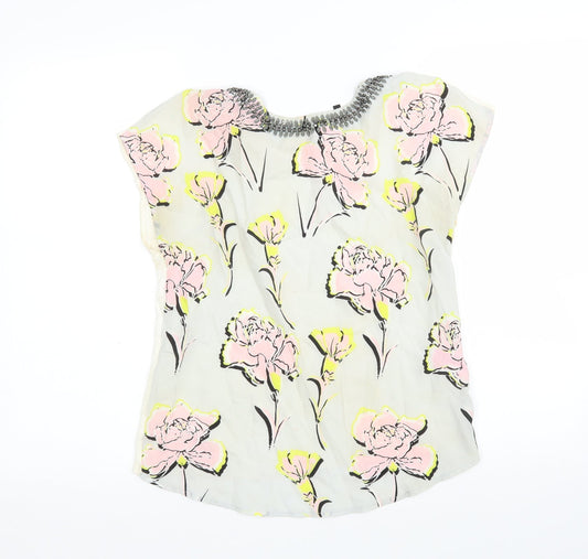 Warehouse Womens Multicoloured Floral Viscose Basic Blouse Size 10 Round Neck