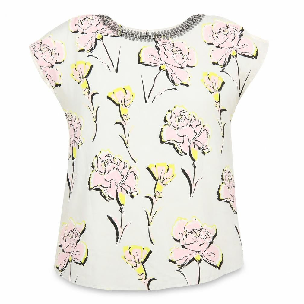 Warehouse Womens Multicoloured Floral Viscose Basic Blouse Size 10 Round Neck