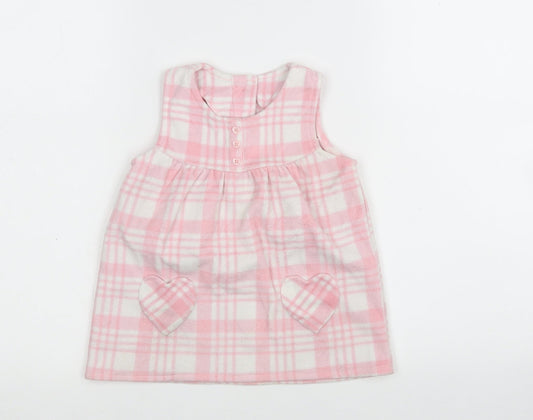 George Girls Multicoloured Check Polyester Pinafore/Dungaree Dress  Size 6-9 Months  Round Neck