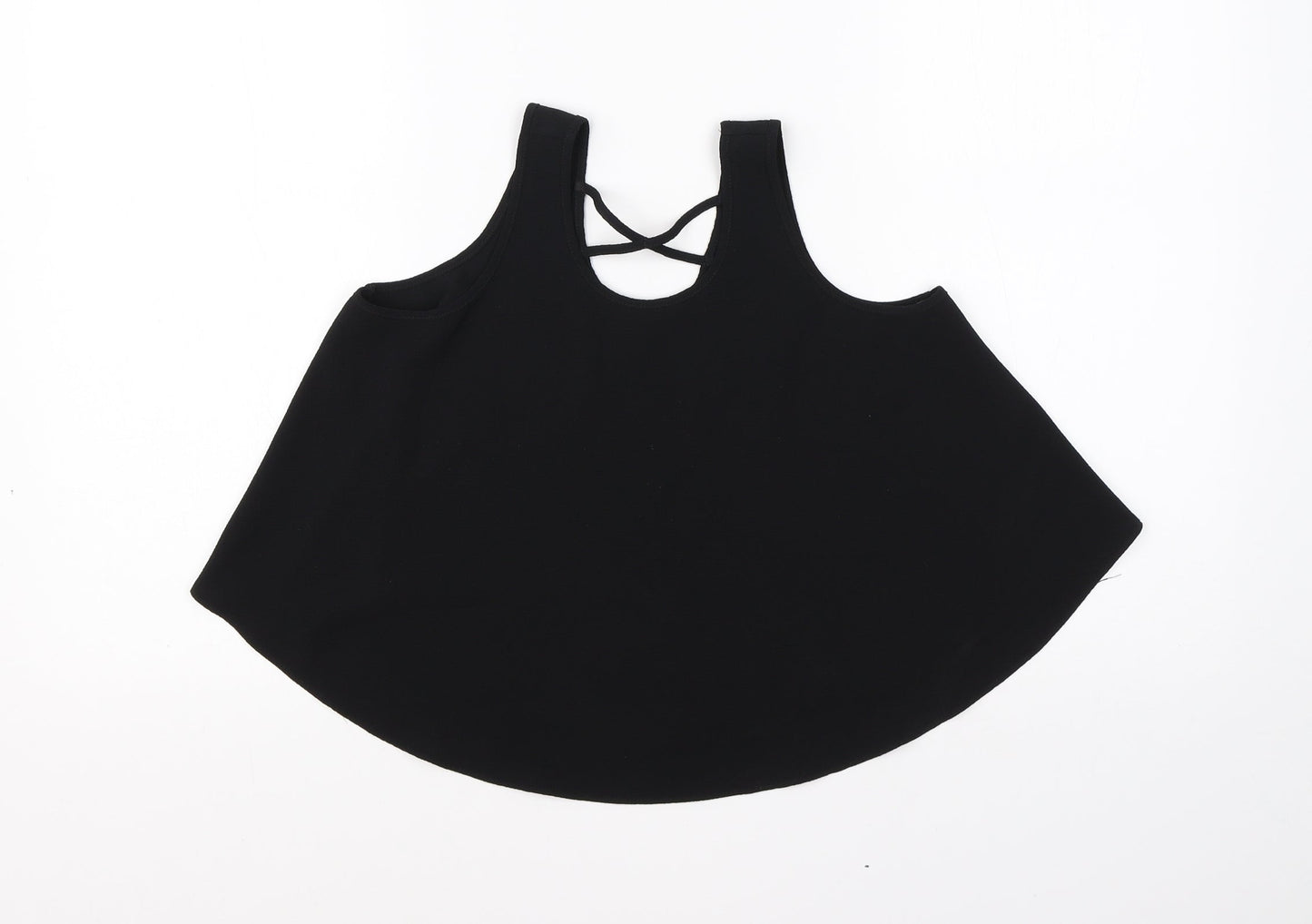 YD Girls Black  Polyester Basic Blouse Size 9-10 Years Round Neck
