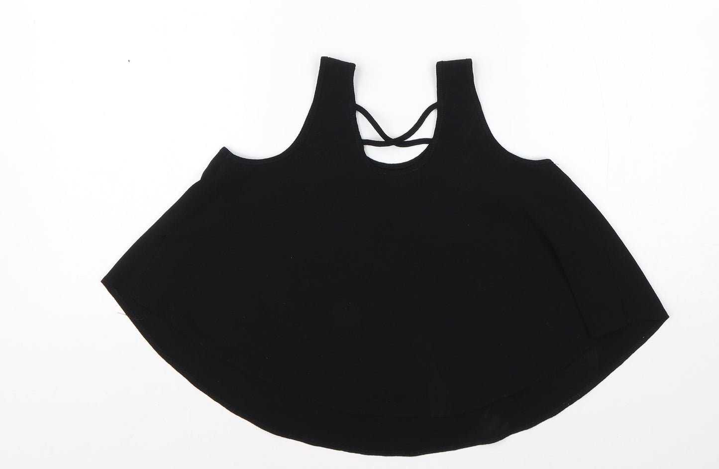 YD Girls Black  Polyester Basic Blouse Size 9-10 Years Round Neck