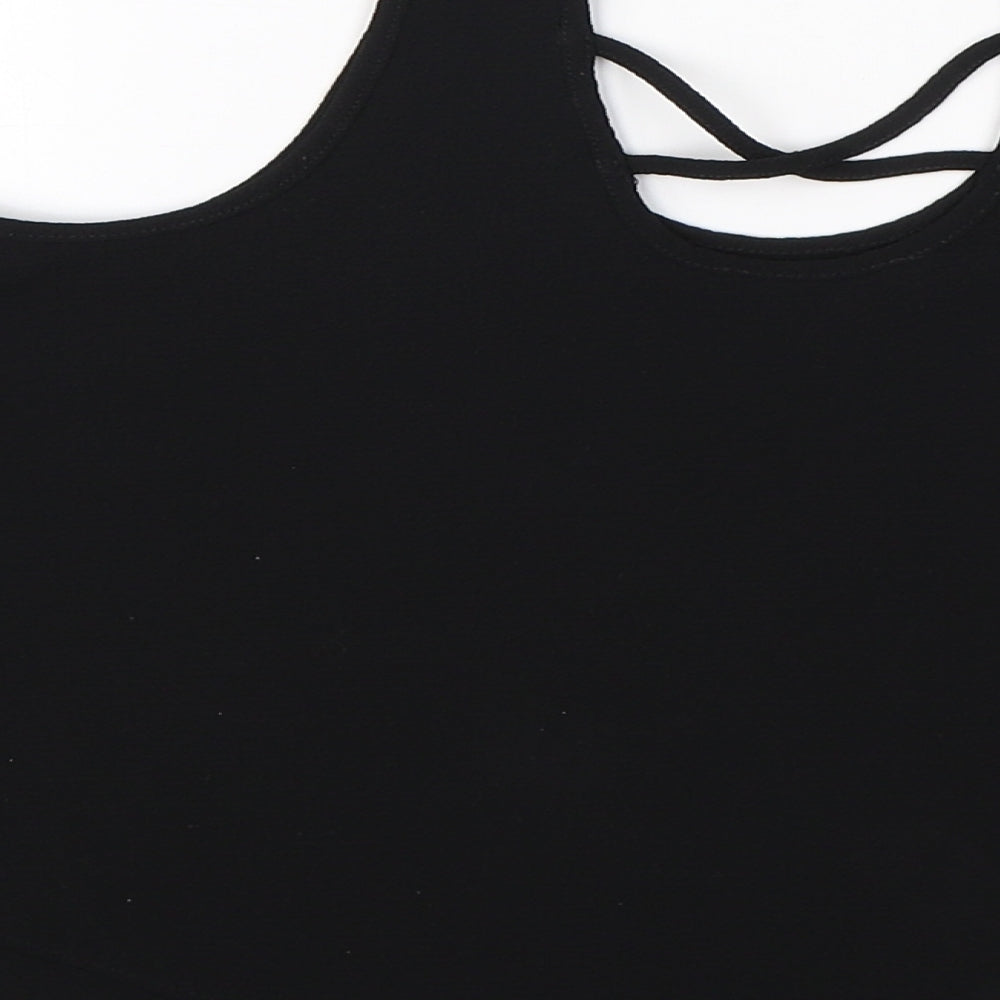YD Girls Black  Polyester Basic Blouse Size 9-10 Years Round Neck