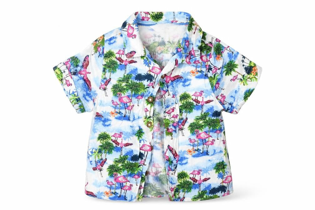 Primark Baby Multicoloured  Viscose Basic Button-Up Size 12-18 Months Collared  - FLAMINGO BEACH