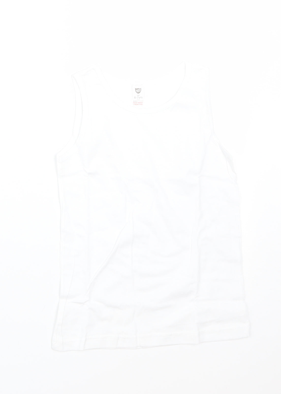 BACK TO SCHOOL Boys White  Cotton Basic Tank Size 6-7 Years Round Neck