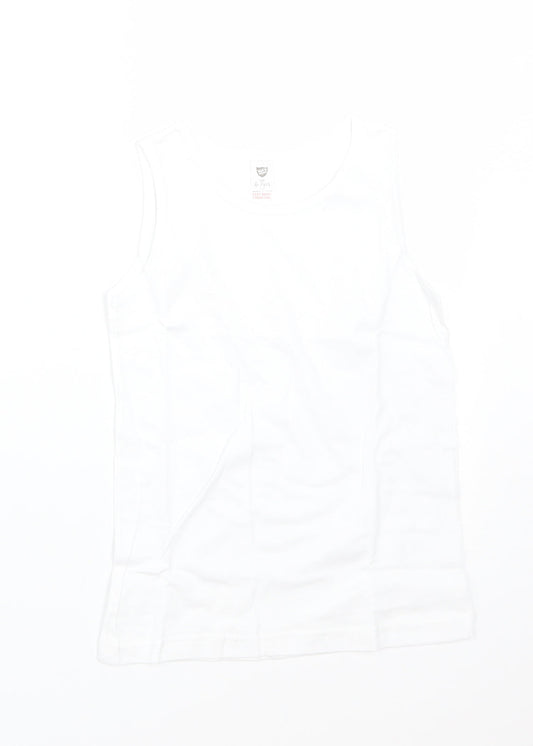 BACK TO SCHOOL Boys White  Cotton Basic Tank Size 6-7 Years Round Neck