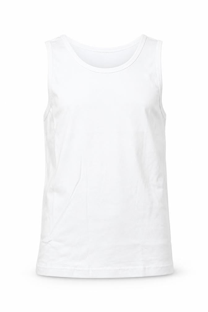 BACK TO SCHOOL Boys White  Cotton Basic Tank Size 6-7 Years Round Neck