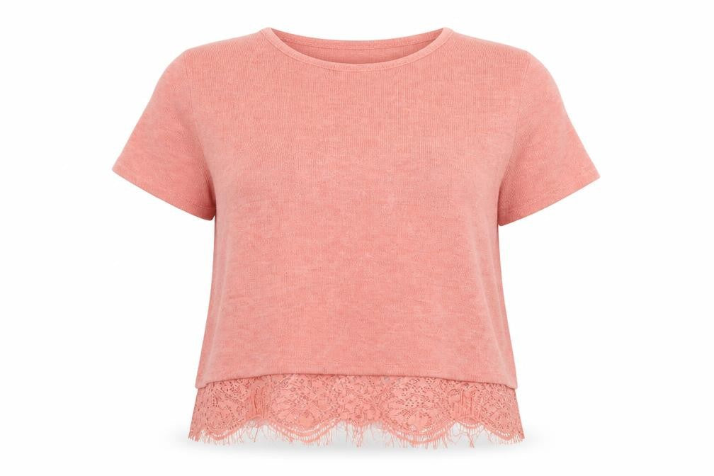 Miss Selfridge Womens Pink Floral Polyester Basic T-Shirt Size 6 Round Neck