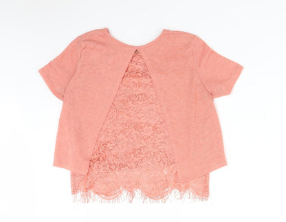 Miss Selfridge Womens Pink Floral Polyester Basic T-Shirt Size 6 Round Neck