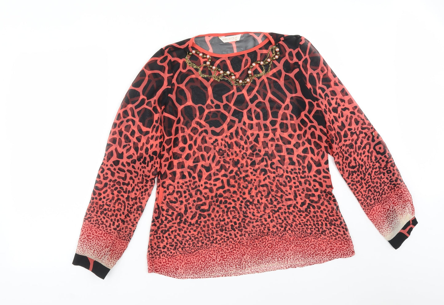 PARK MCCA Womens Multicoloured Animal Print  Basic Blouse Size 10 Round Neck