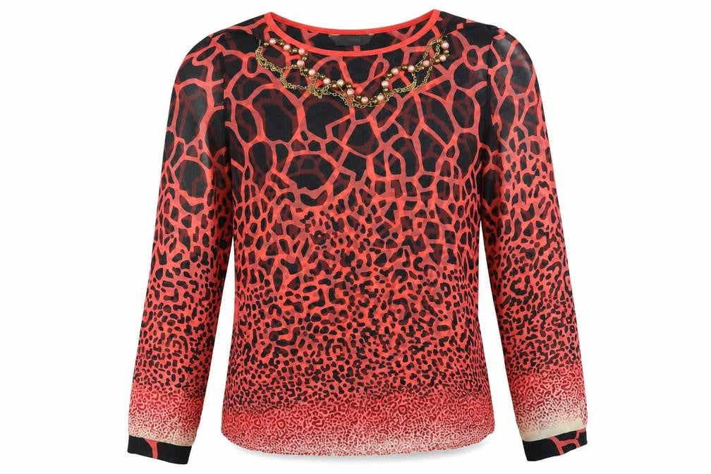 PARK MCCA Womens Multicoloured Animal Print  Basic Blouse Size 10 Round Neck