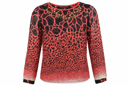 PARK MCCA Womens Multicoloured Animal Print  Basic Blouse Size 10 Round Neck