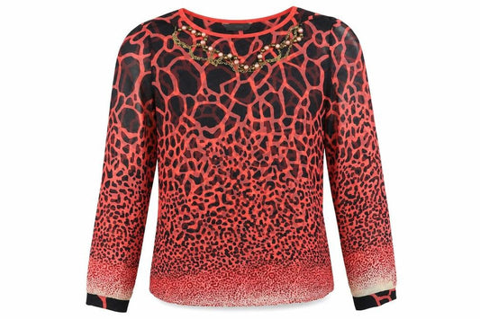 PARK MCCA Womens Multicoloured Animal Print  Basic Blouse Size 10 Round Neck