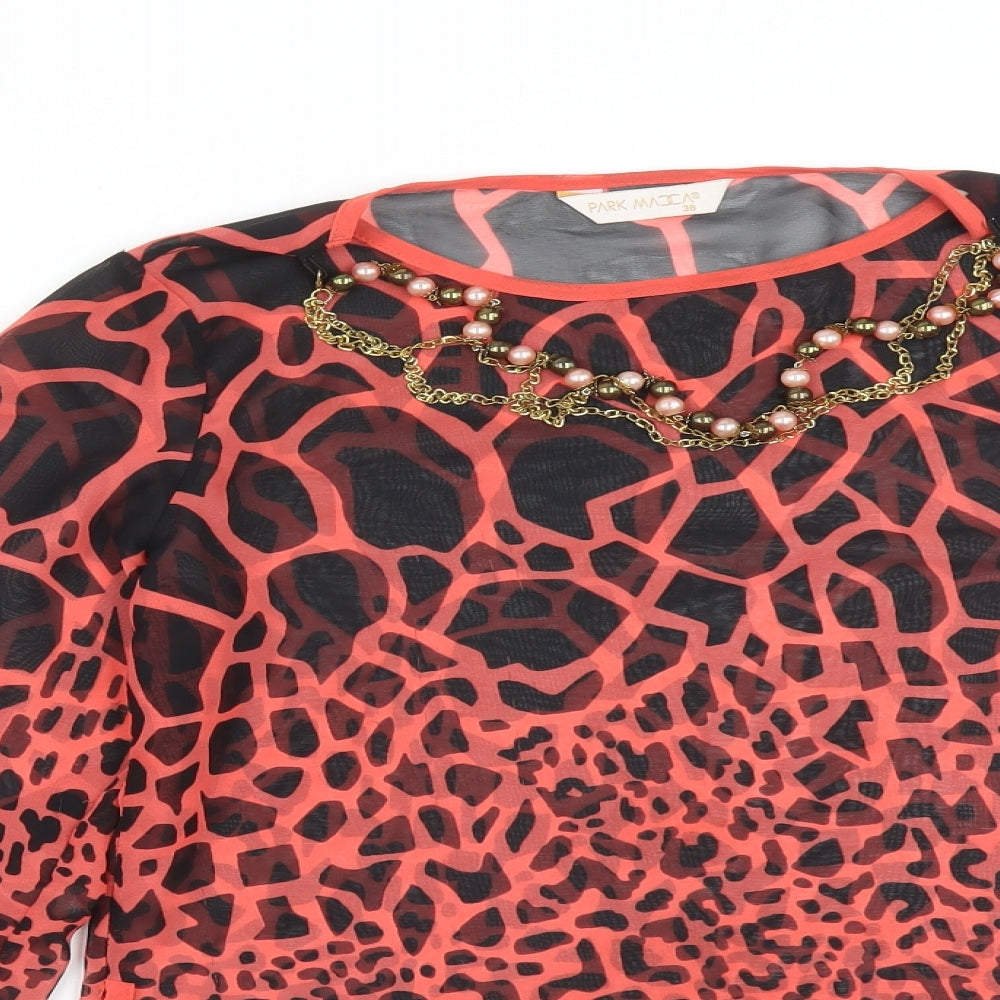 PARK MCCA Womens Multicoloured Animal Print  Basic Blouse Size 10 Round Neck