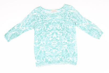 Per Una Womens Green Geometric Polyamide Basic T-Shirt Size 10 Round Neck
