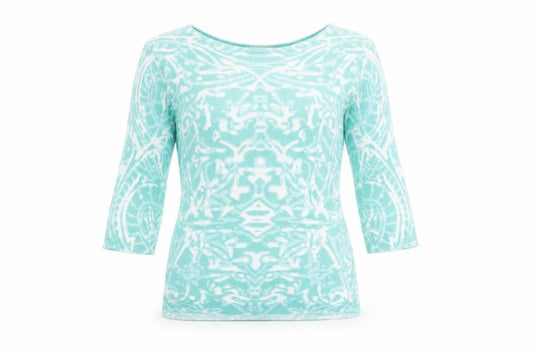 Per Una Womens Green Geometric Polyamide Basic T-Shirt Size 10 Round Neck