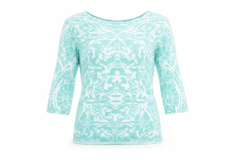 Per Una Womens Green Geometric Polyamide Basic T-Shirt Size 10 Round Neck