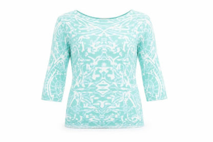 Per Una Womens Green Geometric Polyamide Basic T-Shirt Size 10 Round Neck