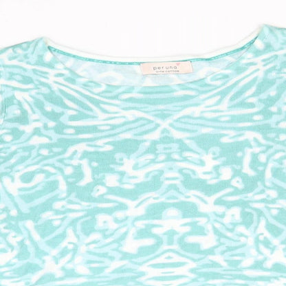 Per Una Womens Green Geometric Polyamide Basic T-Shirt Size 10 Round Neck