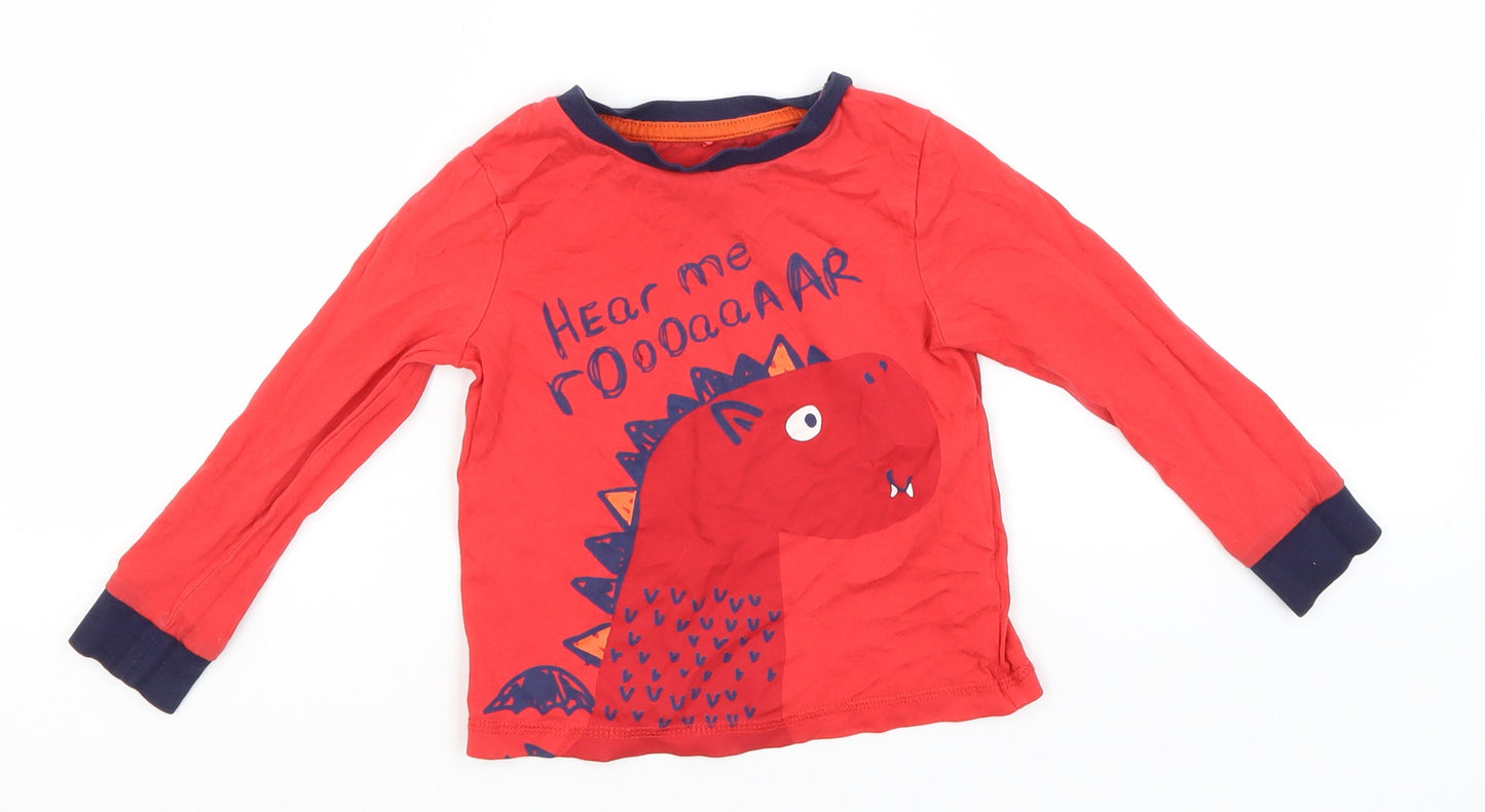 George Boys Red  Cotton Basic T-Shirt Size 2-3 Years Round Neck  - Dinosaur