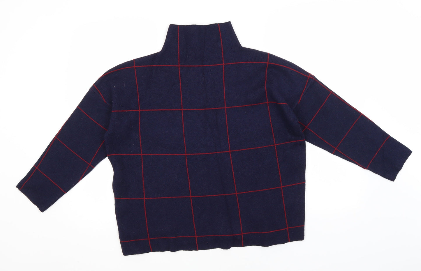 New Look Womens Blue High Neck Check Viscose Pullover Jumper Size L