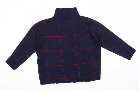 New Look Womens Blue High Neck Check Viscose Pullover Jumper Size L