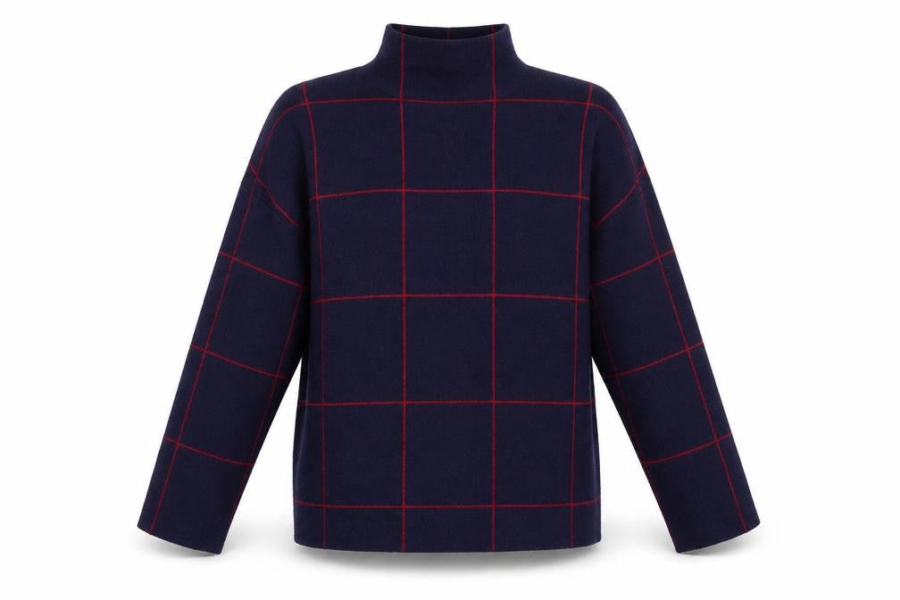 New Look Womens Blue High Neck Check Viscose Pullover Jumper Size L