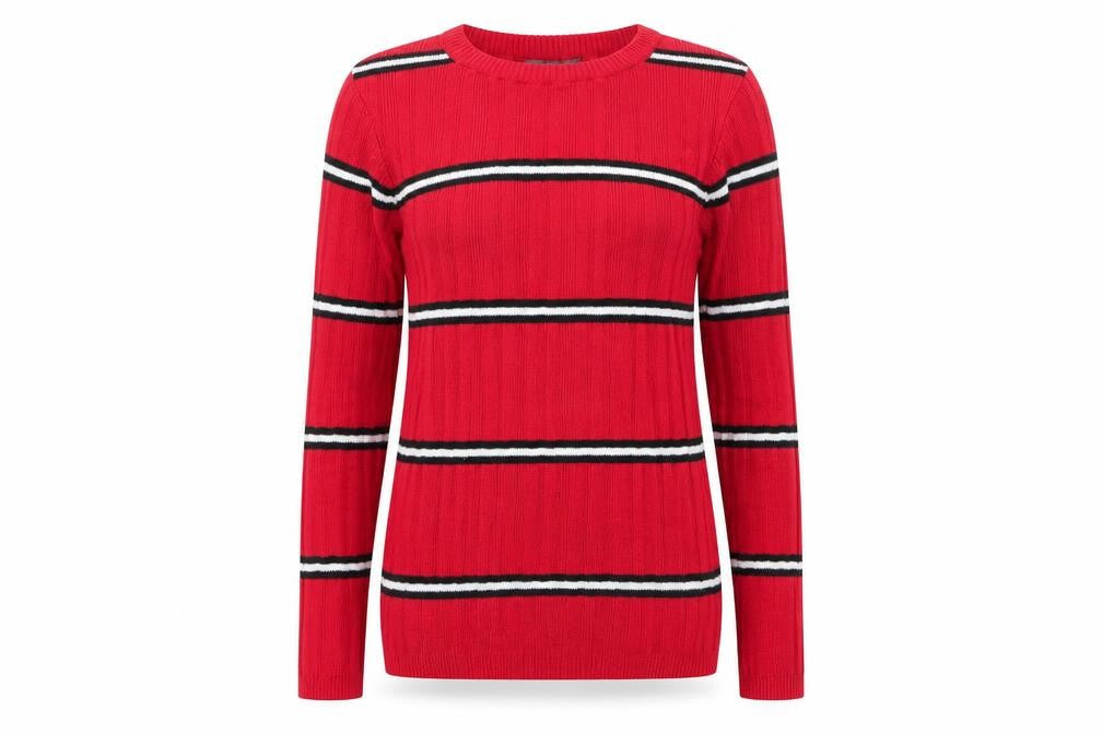 Primark Womens Red Round Neck Striped Polyester Pullover Jumper Size 6