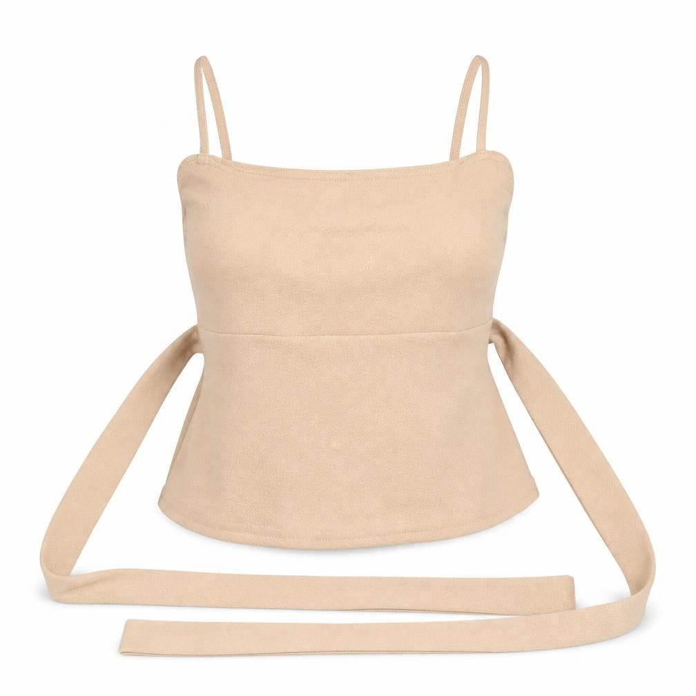 PRETTYLITTLETHING Womens Beige  Polyester Basic Tank Size 10 Off the Shoulder