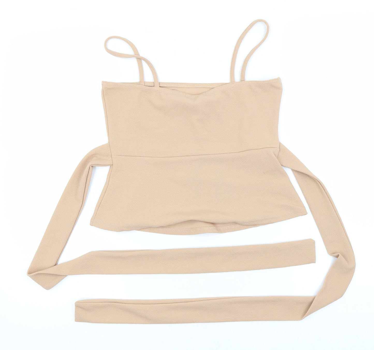 PRETTYLITTLETHING Womens Beige  Polyester Basic Tank Size 10 Off the Shoulder