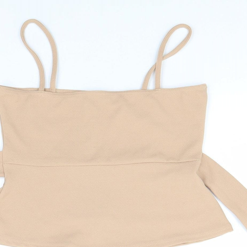 PRETTYLITTLETHING Womens Beige  Polyester Basic Tank Size 10 Off the Shoulder