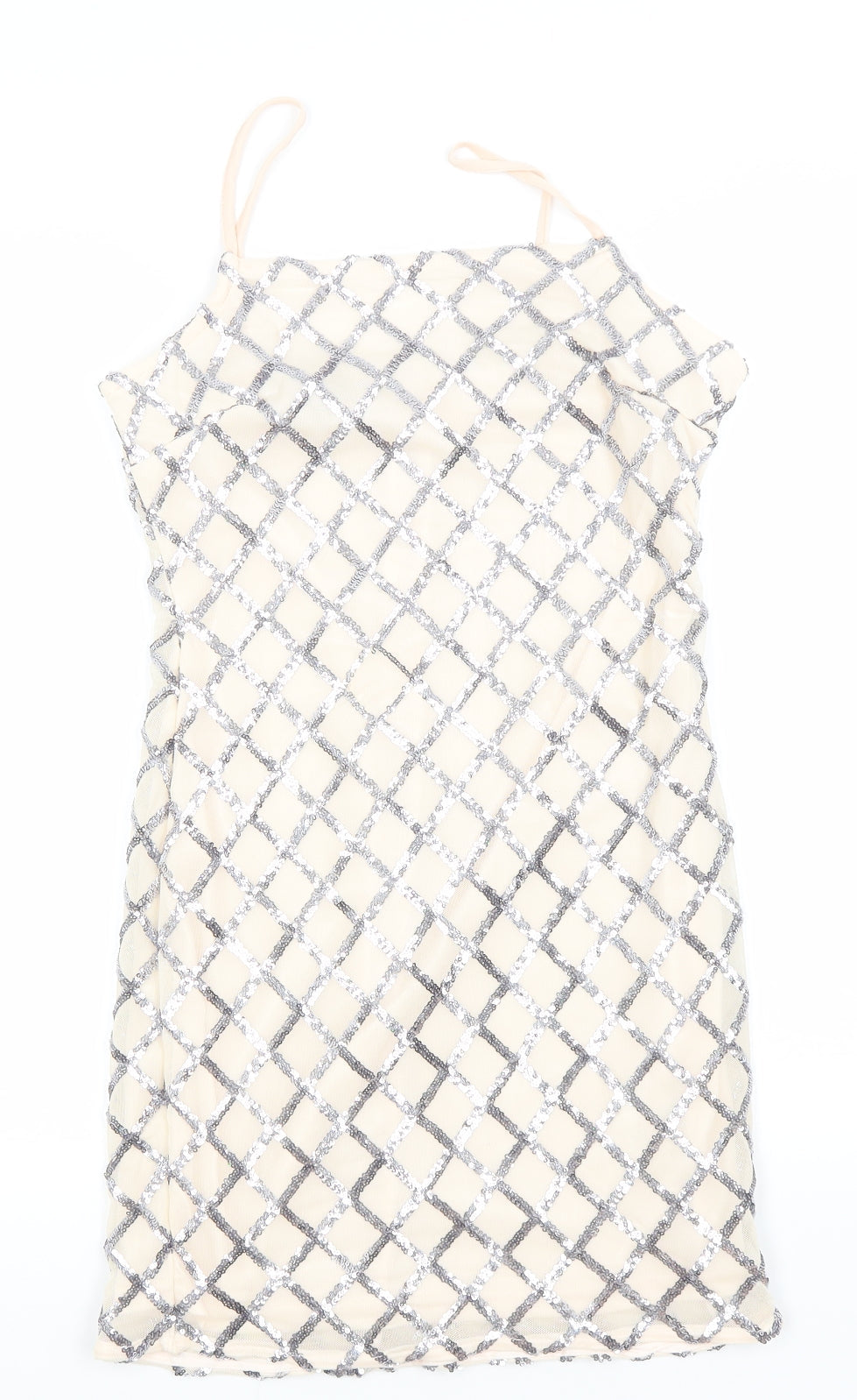 PARISIAN SIGNATURE Womens Ivory Argyle/Diamond Polyester A-Line  Size 10  Round Neck