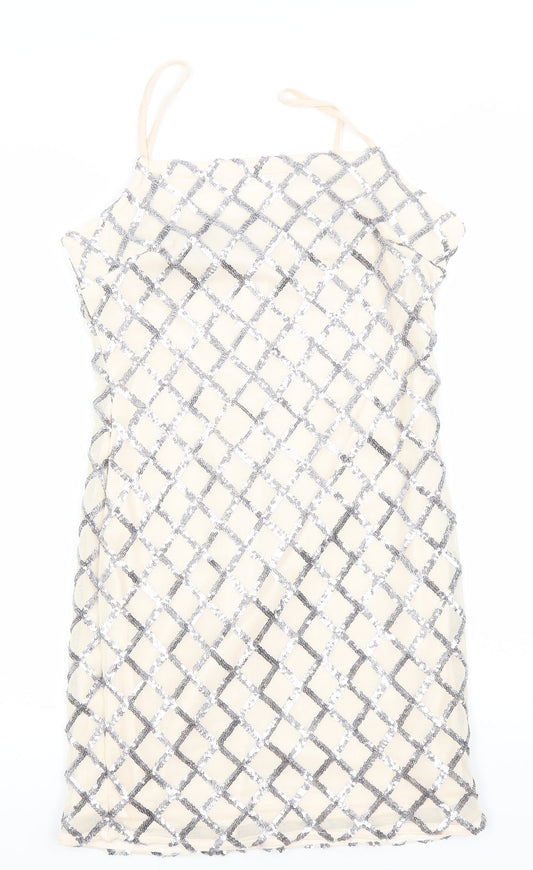 PARISIAN SIGNATURE Womens Ivory Argyle/Diamond Polyester A-Line  Size 10  Round Neck