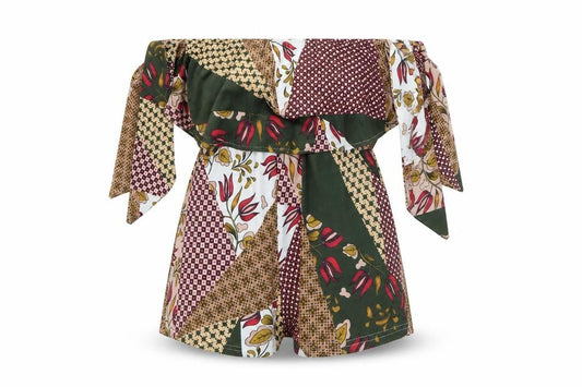 Womens Green Floral  Jumpsuit One-Piece Size M