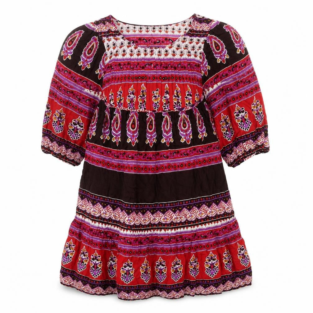 South Womens Red Striped Viscose A-Line  Size 8  Round Neck