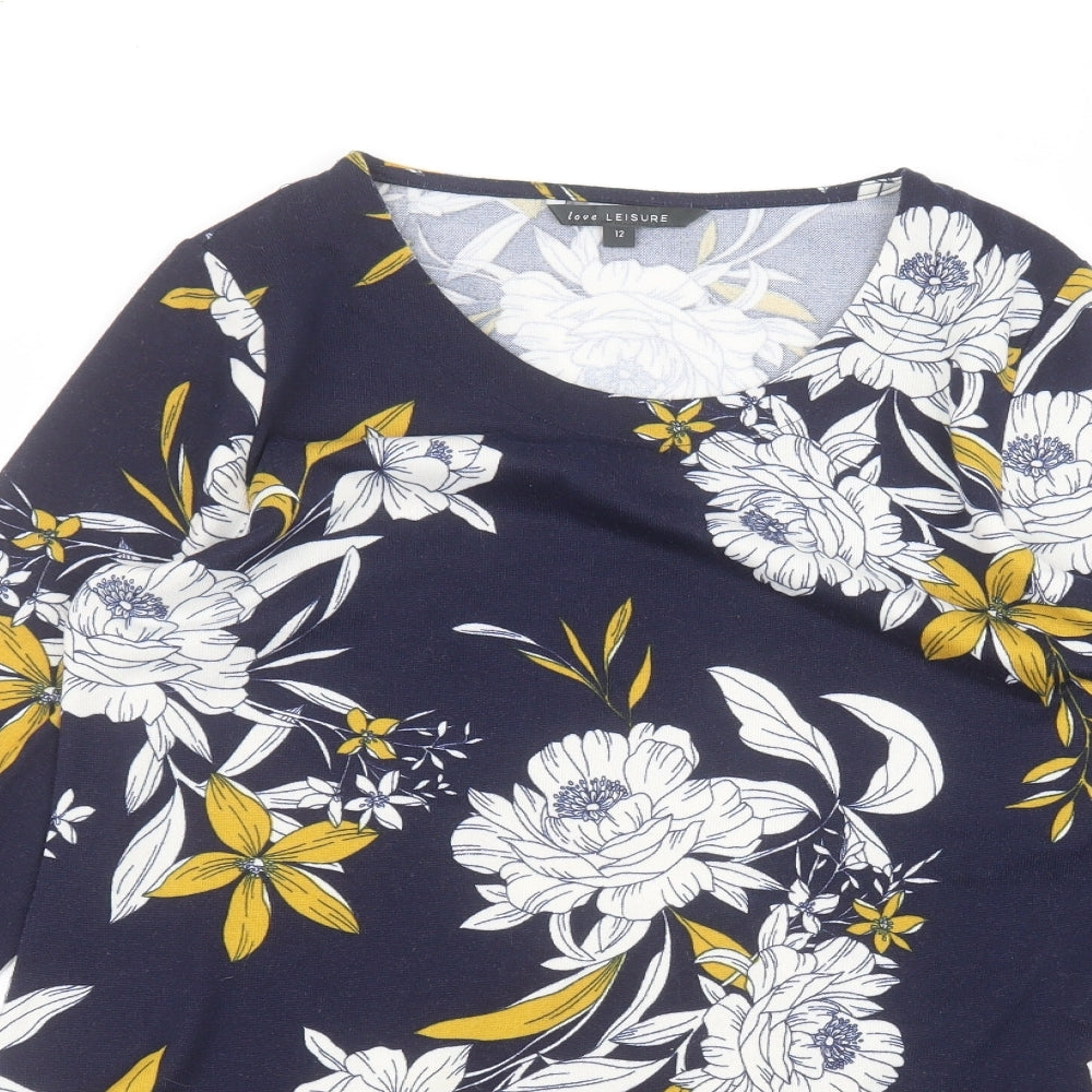 Preworn Womens Blue Round Neck Floral Polyester Pullover Jumper Size 12