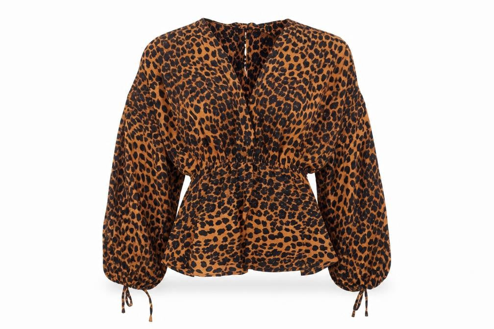 Boohoo Womens Brown Animal Print Polyester Basic Blouse Size 8 Round Neck