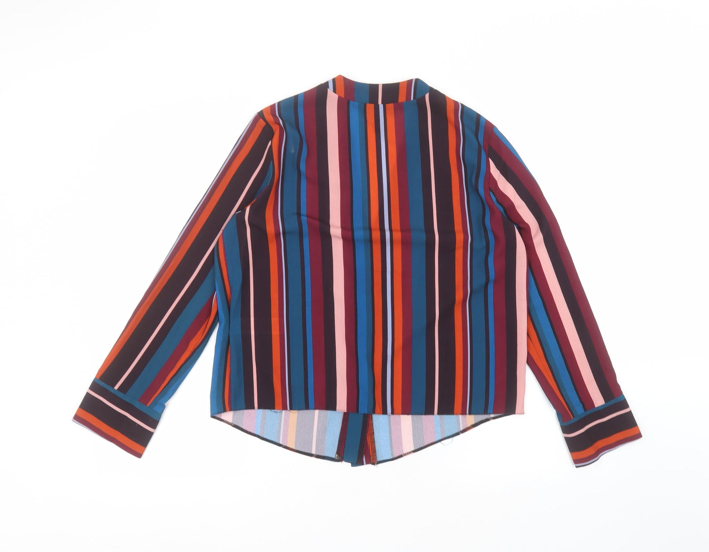 New Look Womens Red Striped Polyester Basic Button-Up Size 10 V-Neck