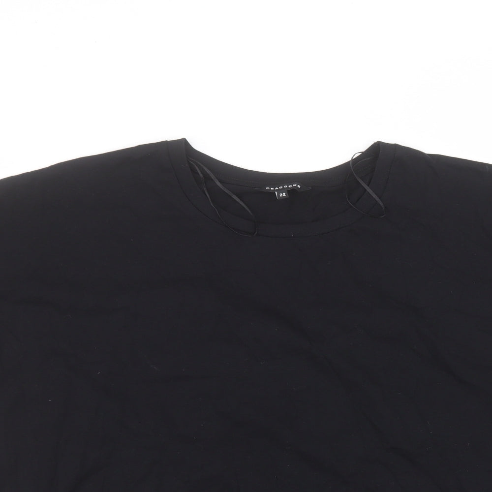 Peacocks Womens Black  Cotton Basic T-Shirt Size 22 Round Neck