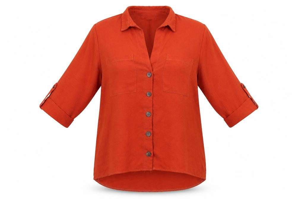 Primark Womens Orange  Polyester Basic Button-Up Size 10 Collared - Dark Orange