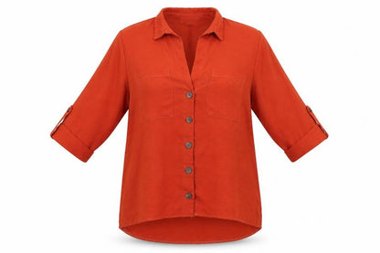 Primark Womens Orange  Polyester Basic Button-Up Size 10 Collared - Dark Orange