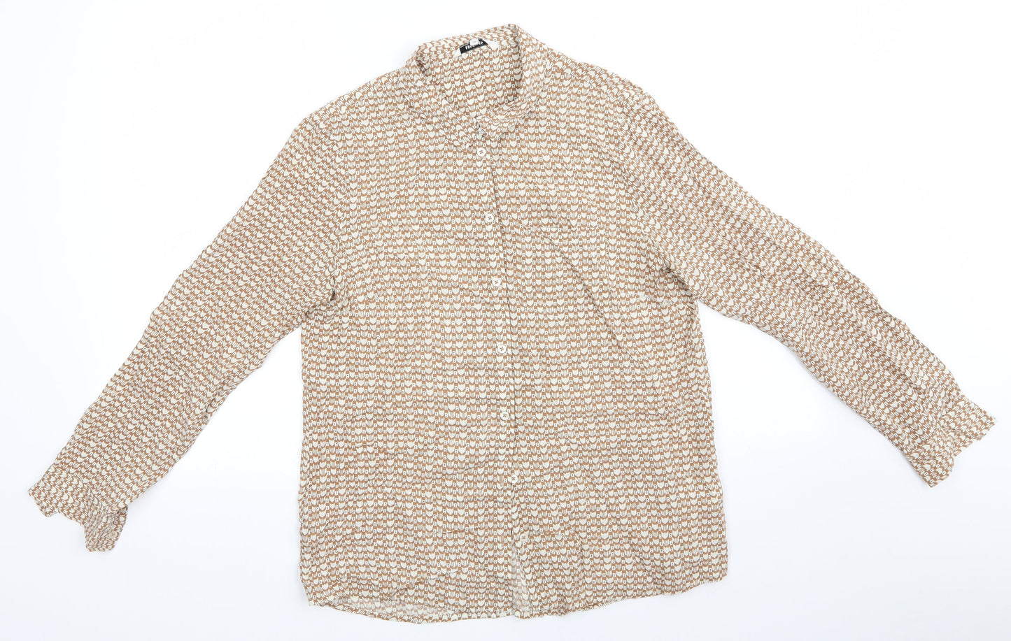 Sandwich Womens Beige Geometric Viscose Basic Button-Up Size 8 Collared