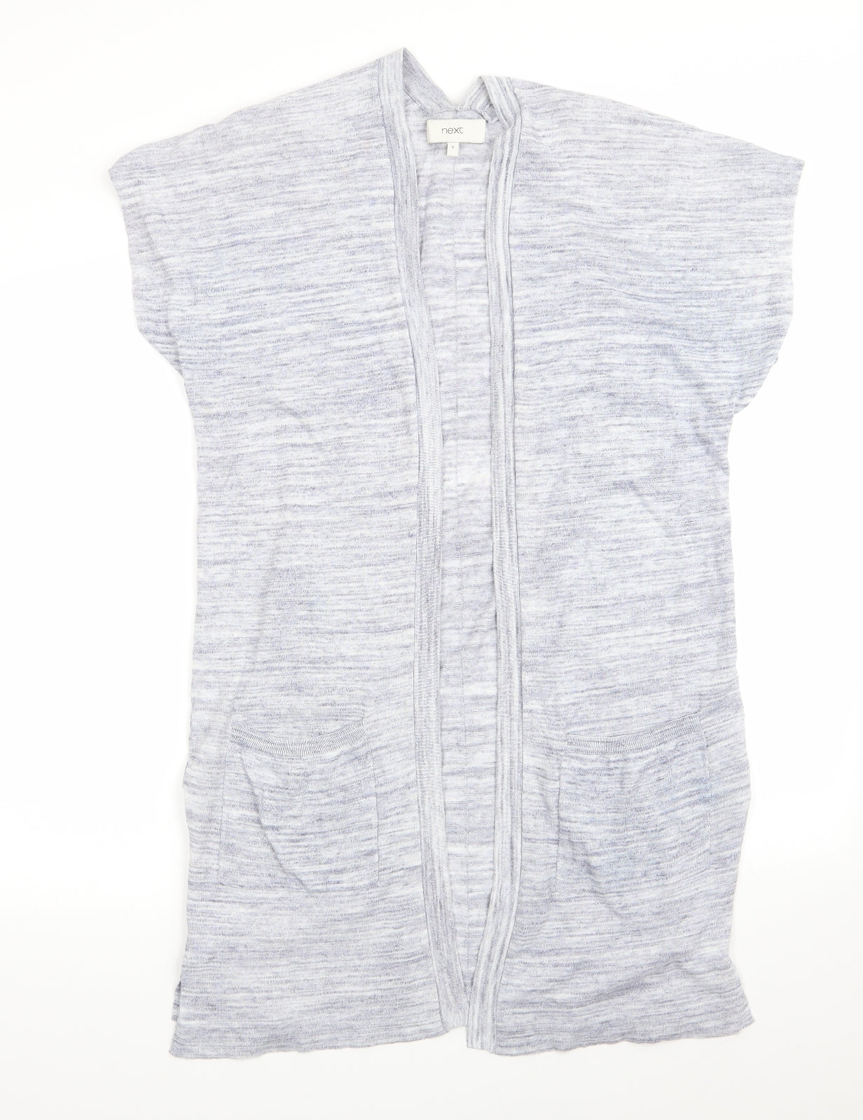 NEXT Womens Blue V-Neck  Cotton Cardigan Jumper Size 6   - Vented Side Hems Longline Cardigan
