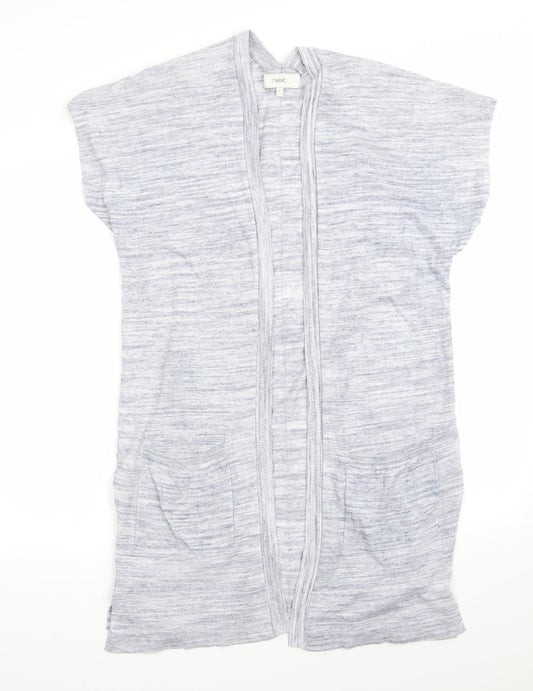 NEXT Womens Blue V-Neck  Cotton Cardigan Jumper Size 6   - Vented Side Hems Longline Cardigan