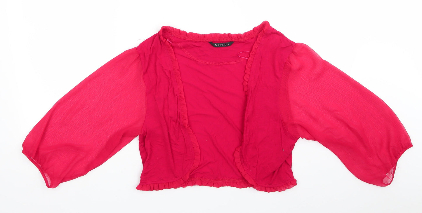 Dunnes Womens Red V-Neck  Viscose Shrug Jumper Size L   - Sheer Fabric Sleeves Frill trim