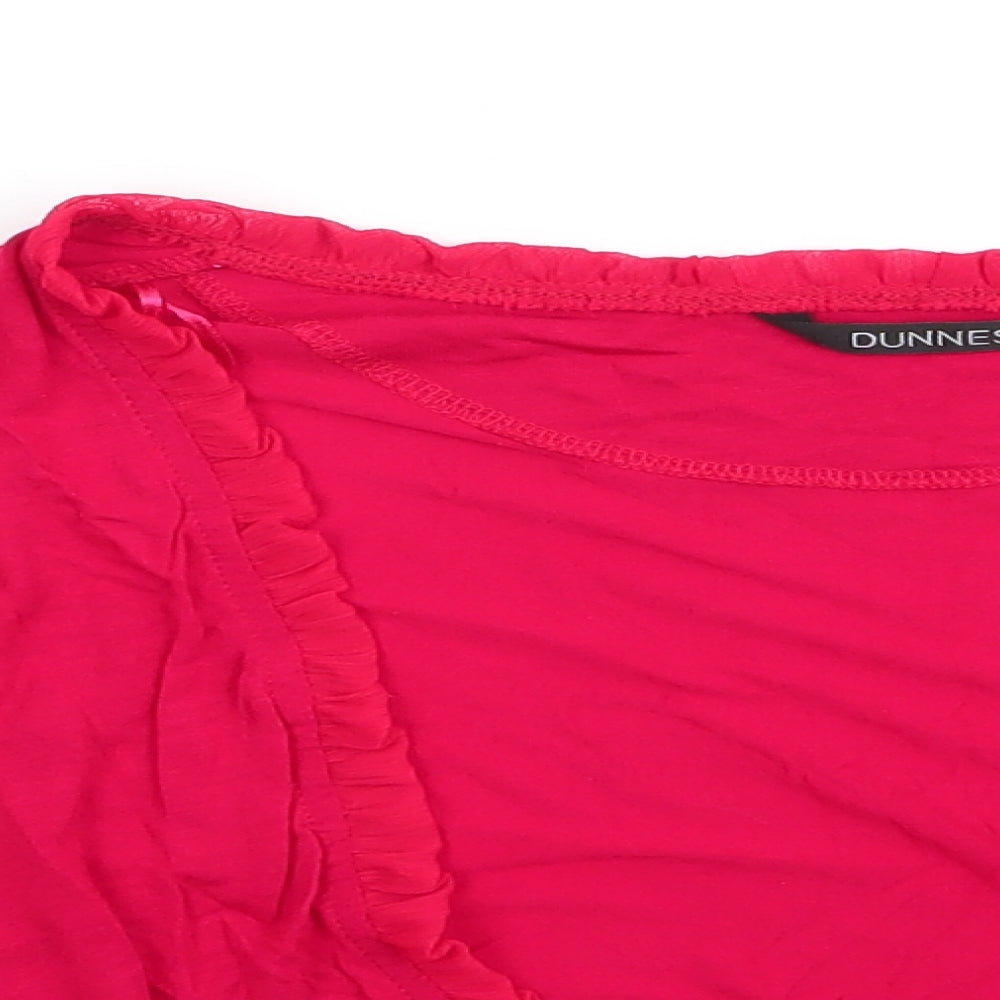 Dunnes Womens Red V-Neck  Viscose Shrug Jumper Size L   - Sheer Fabric Sleeves Frill trim