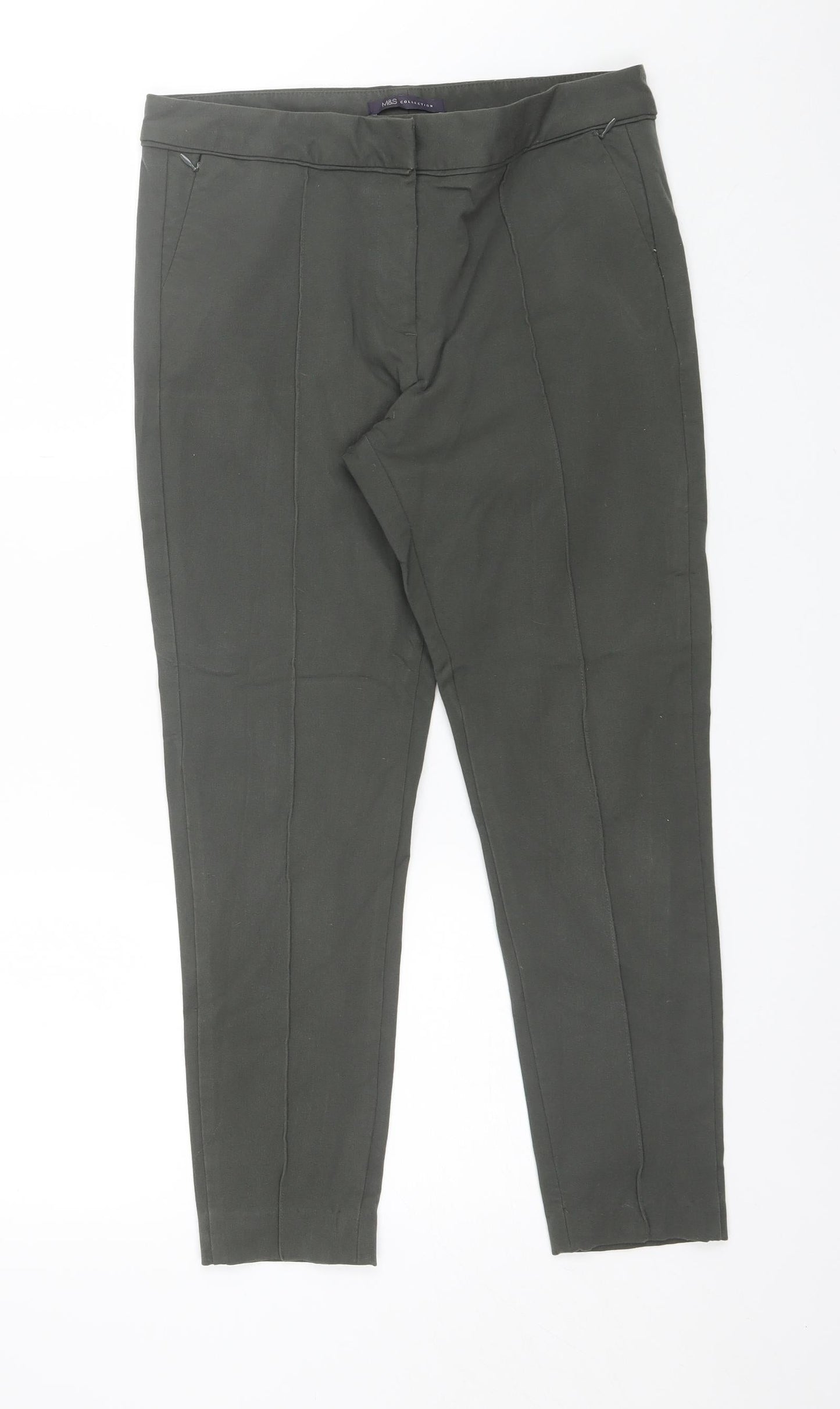 Marks and Spencer Womens Green  Cotton Blend Trousers  Size 30 in L25 in Regular