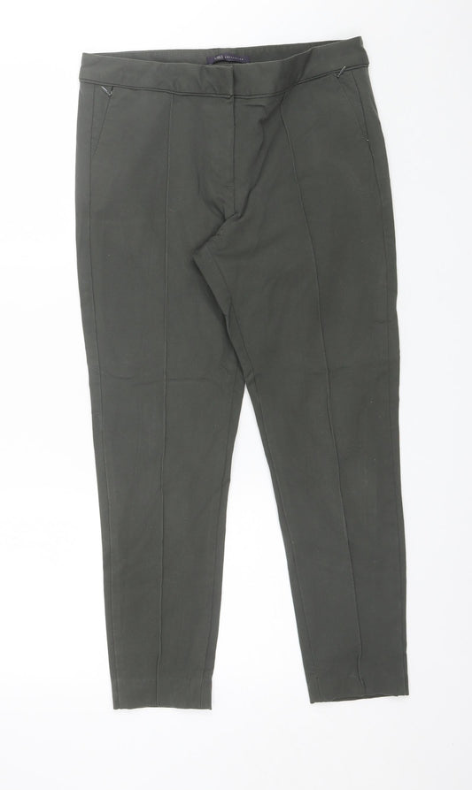 Marks and Spencer Womens Green  Cotton Blend Trousers  Size 30 in L25 in Regular