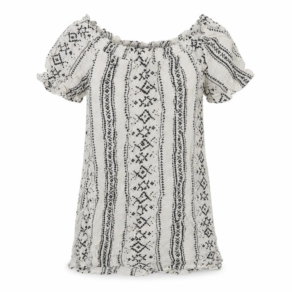 New Look Womens White Geometric Viscose Basic Blouse Size S Off the Shoulder